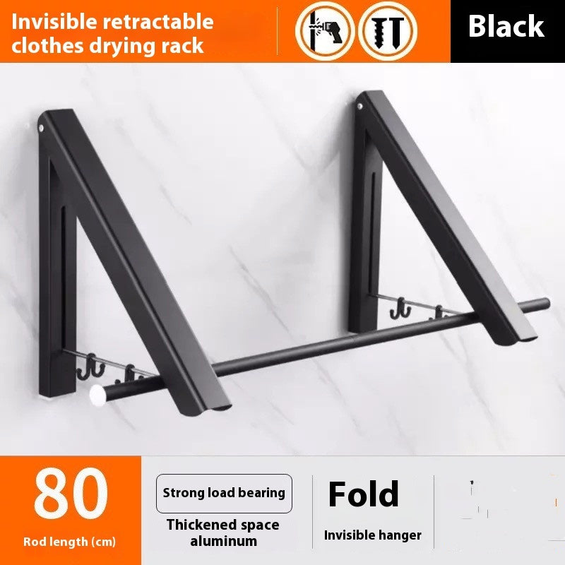 Punch-free Space Aluminum Foldable Invisible Folding Retractable Wall Hanger for Waterproof Hanging Underwear Coat Hanger